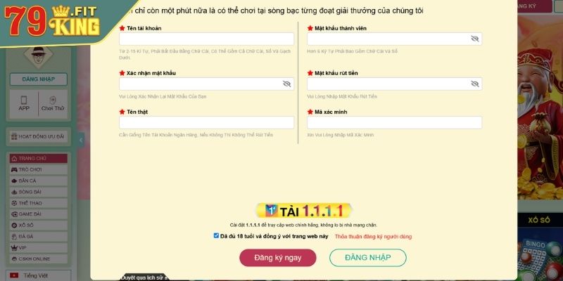 Điền đầy đủ thông tin đăng ký 79KING