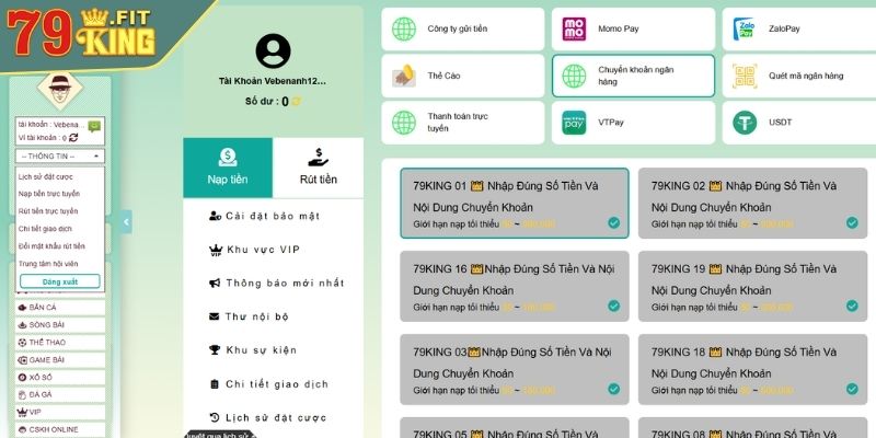 Thực hiện điền thông tin nạp tiền 79KING